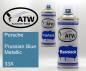 Preview: Porsche, Prussian Blue Metallic, 33X: 400ml Sprühdose + 400ml Klarlack - Set, von ATW Autoteile West.